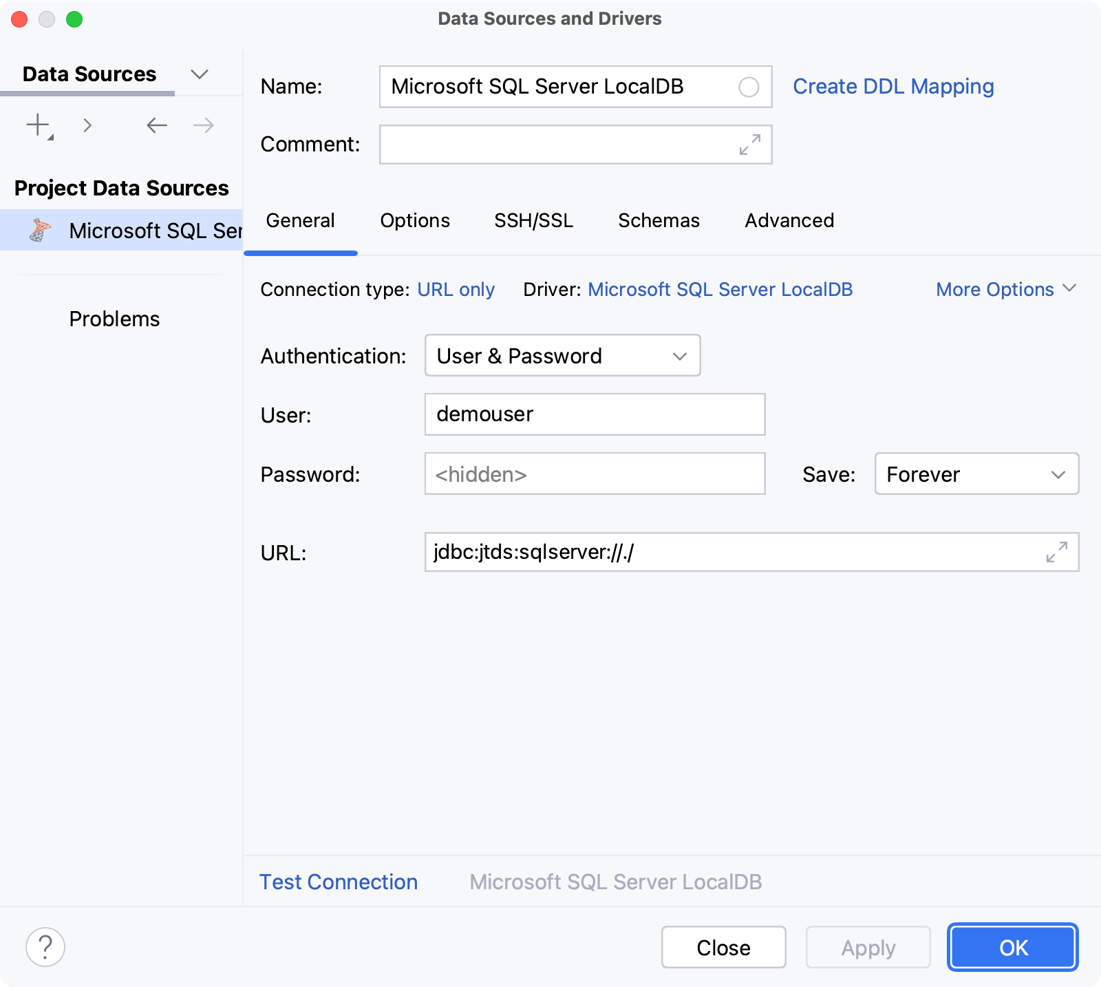 Database connection details