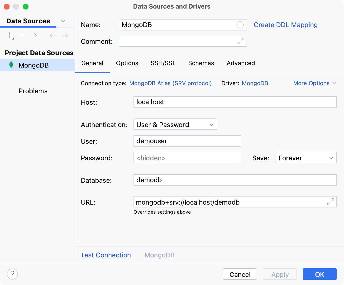 Database connection details