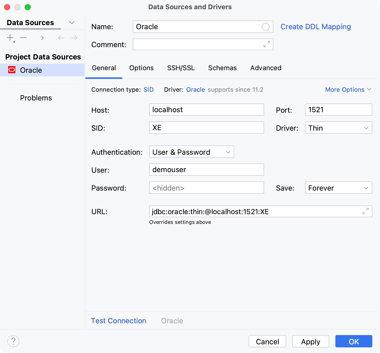 Database connection details