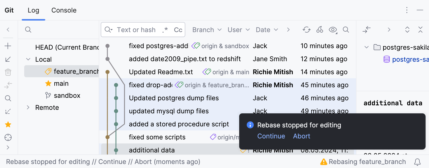 The rebase status notification