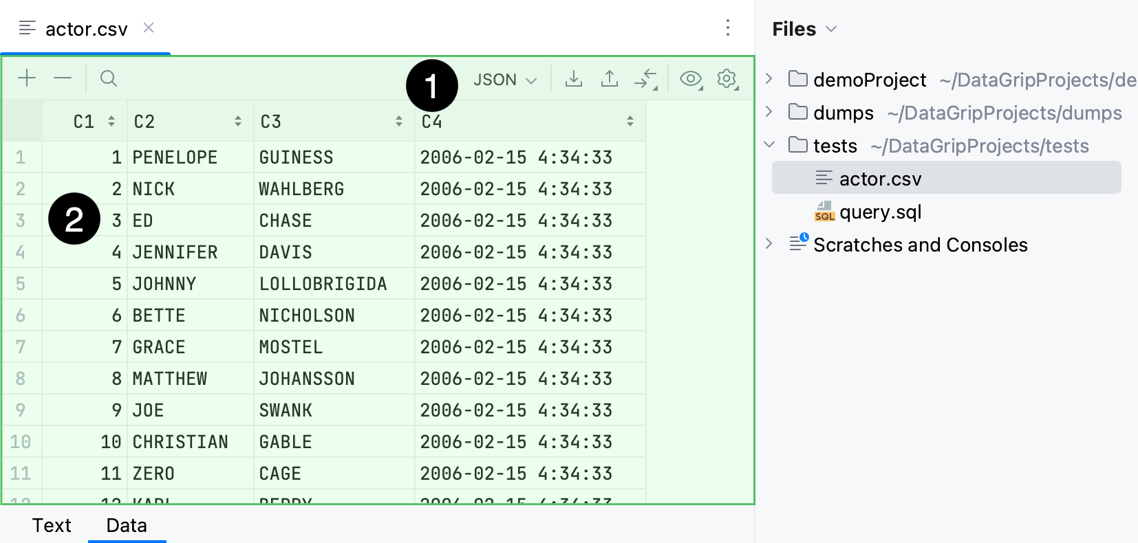 Data editor tab in a delimiter-separated values file editor