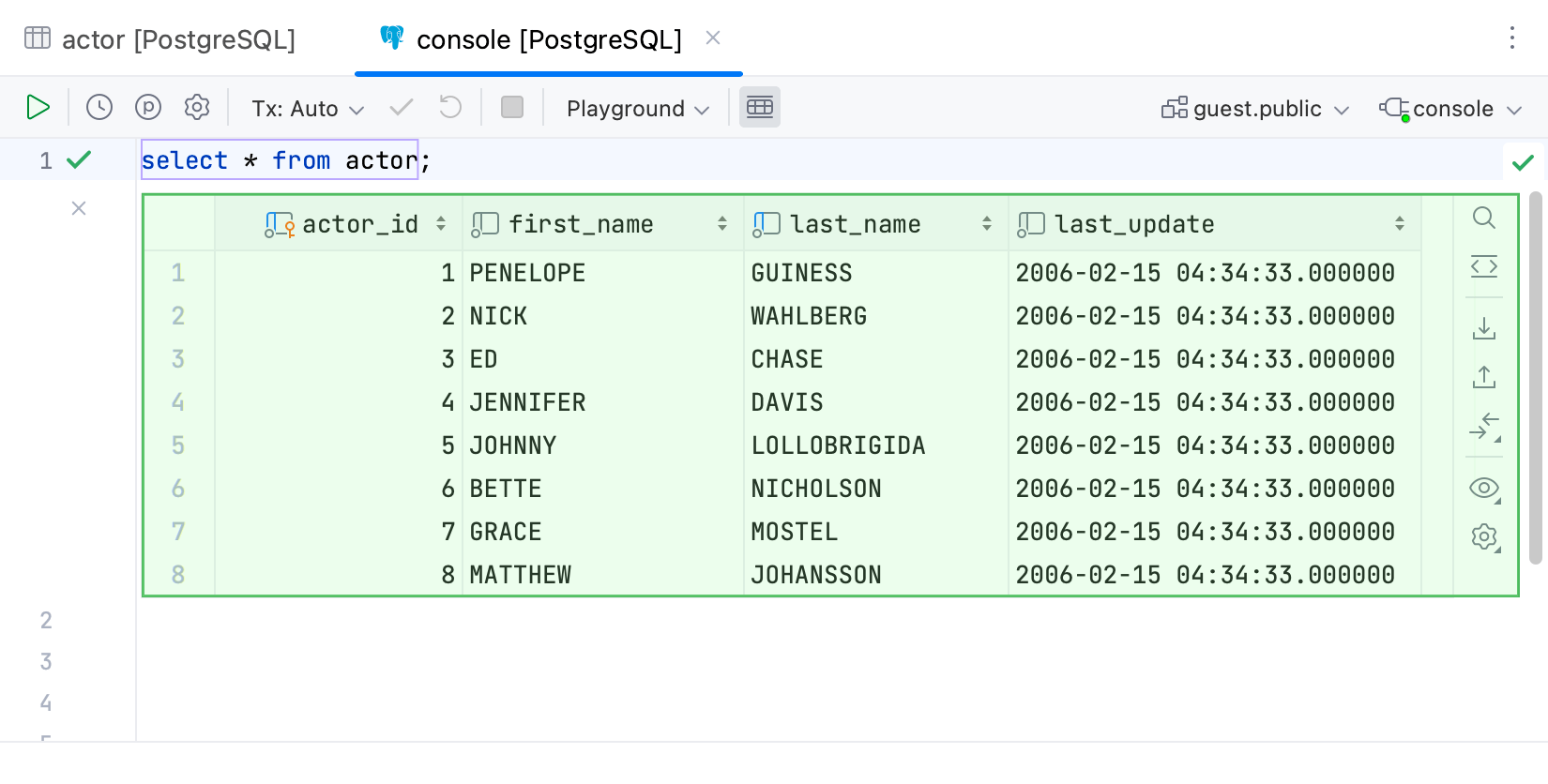 Data editor in the in-editor results