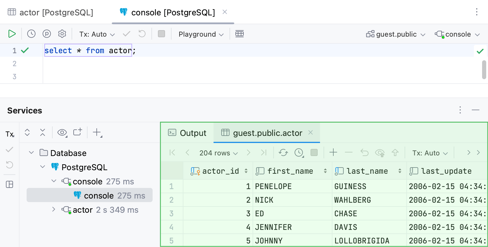 Data editor in a Result tab