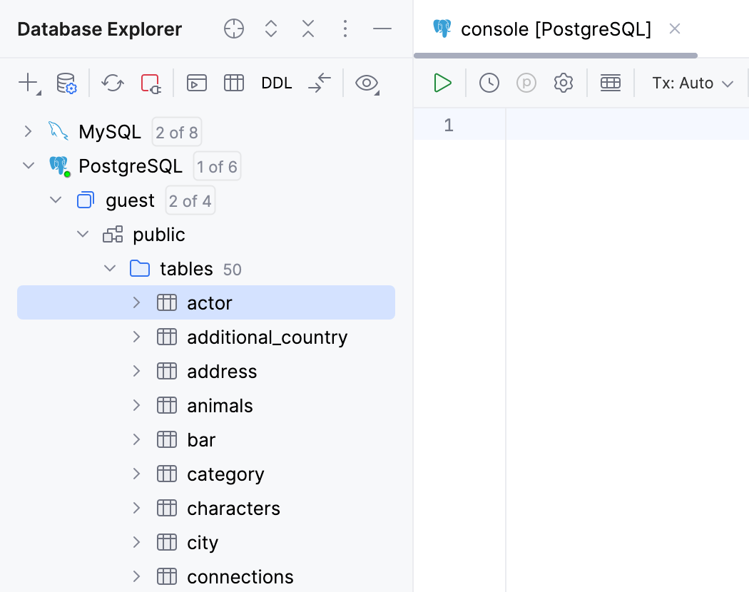 Tables in Database Explorer