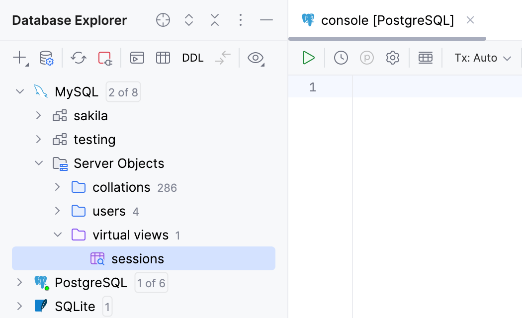 Virtual views in Database Explorer