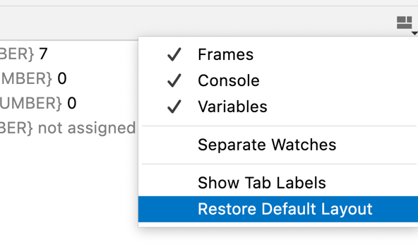 Restore Default Layout menu item