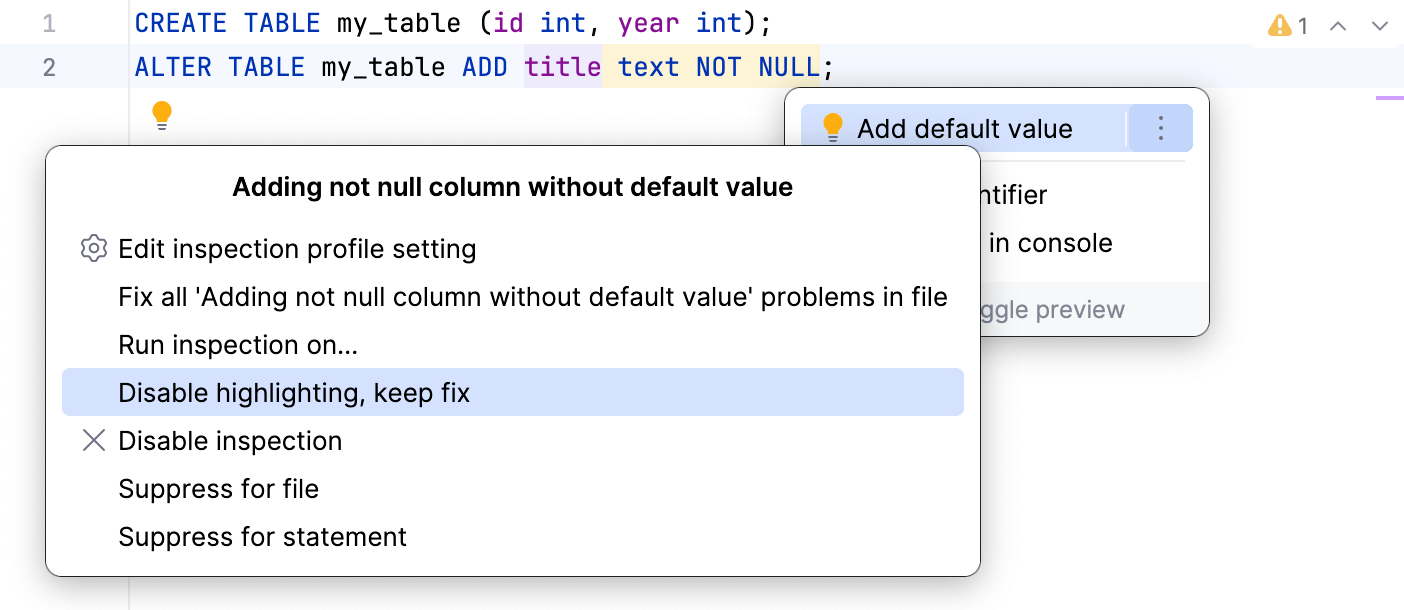 Disable highlighting, keep the fix