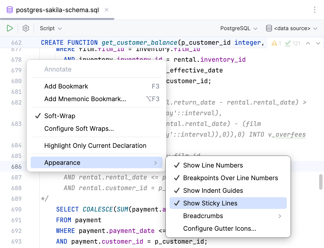 Disable sticky lines from the gutter