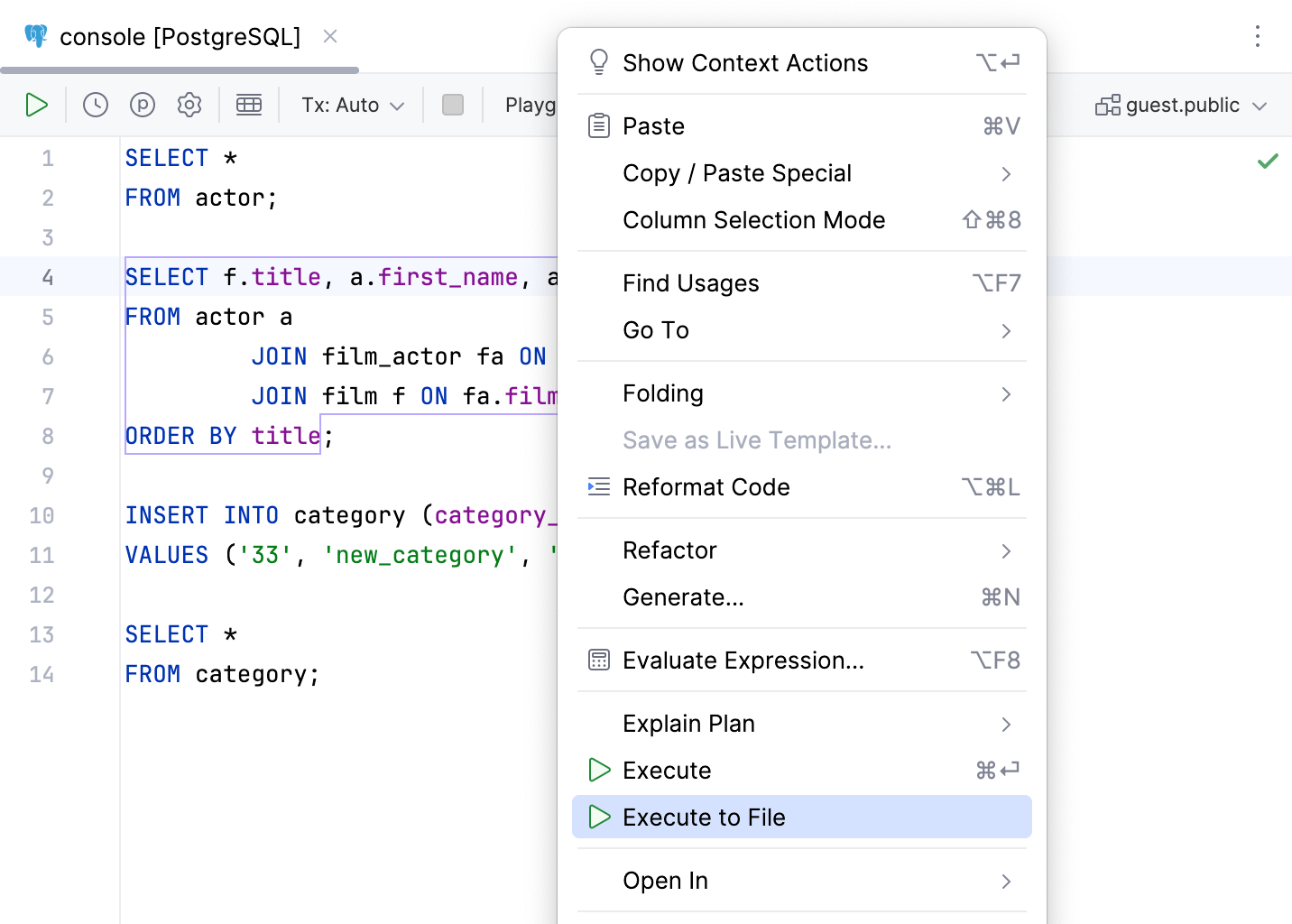 Save the result of a SELECT statement into a file