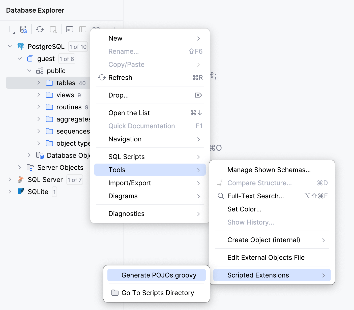 Generate Java entity classes for tables and views