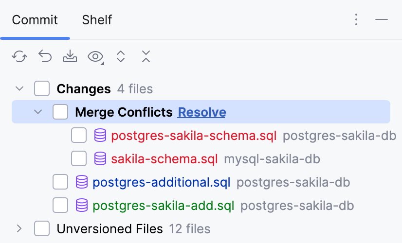 The Merge Conflicts node in the Commit to view