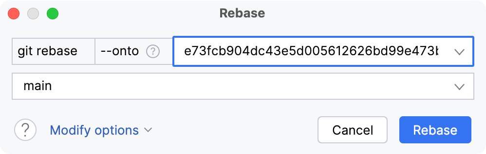 Specify commit hash with --onto