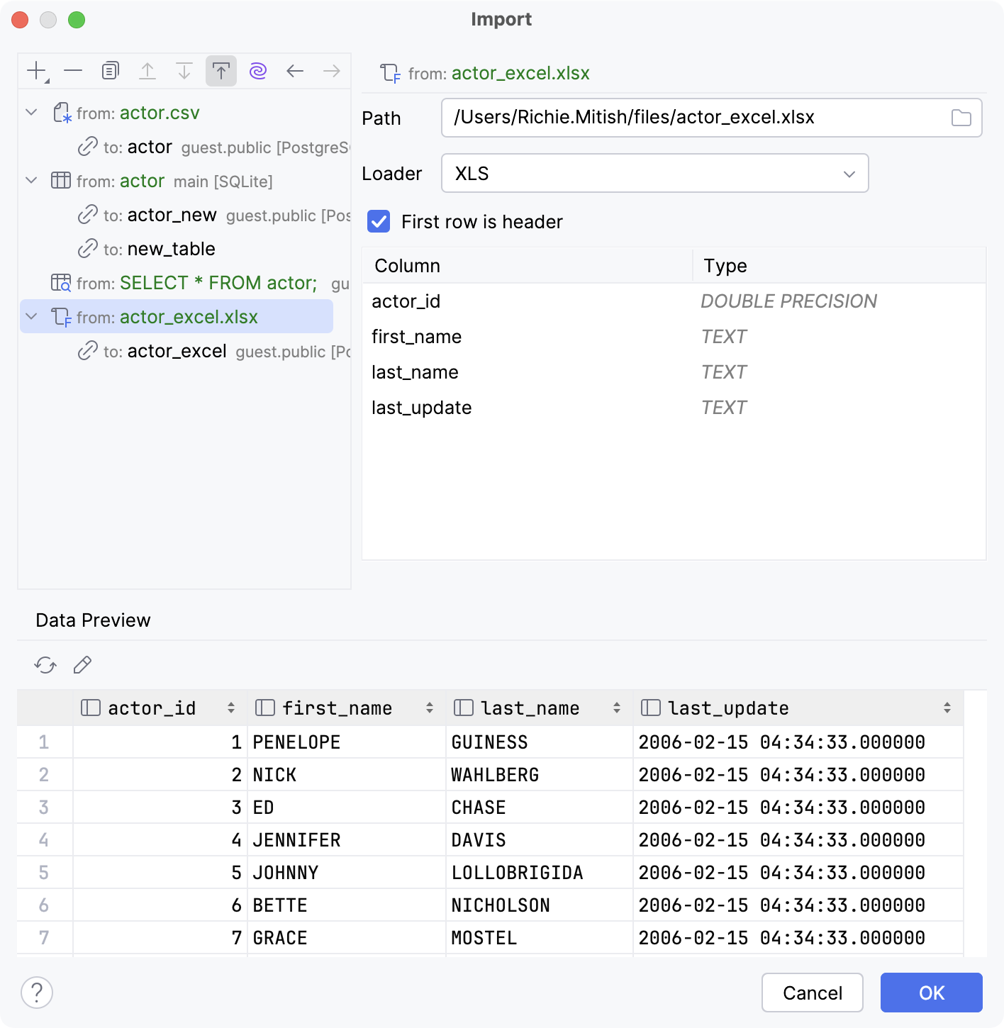 Import dialog: Tabular data file Source settings