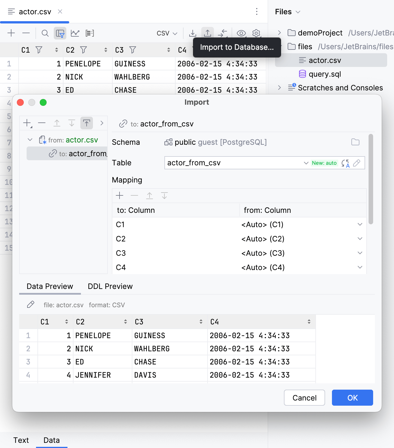 Import data to a database