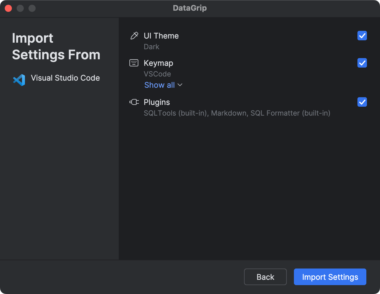 Visual Studio Code settings selection