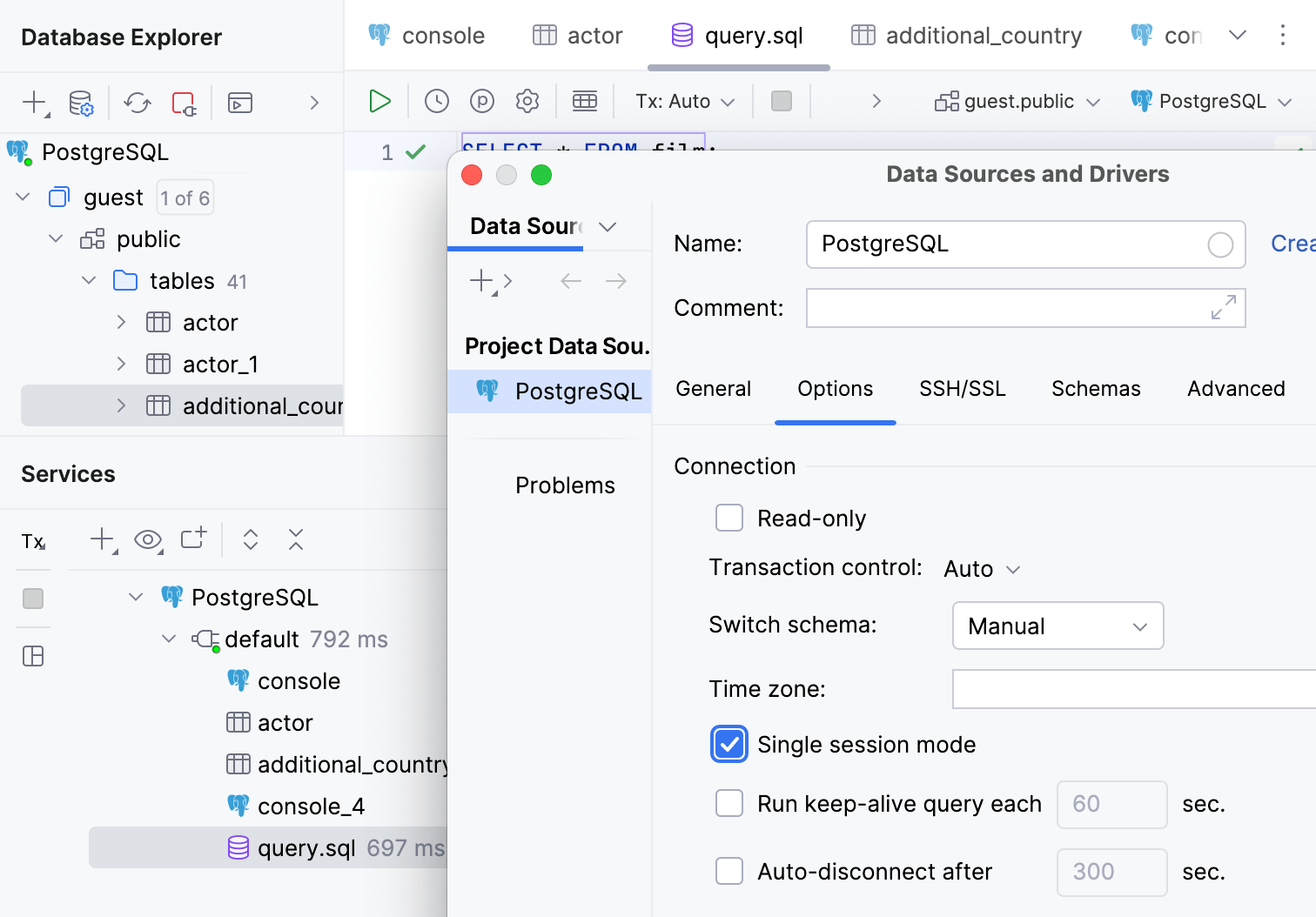 Queries from multiple SQL files run in a sigle session