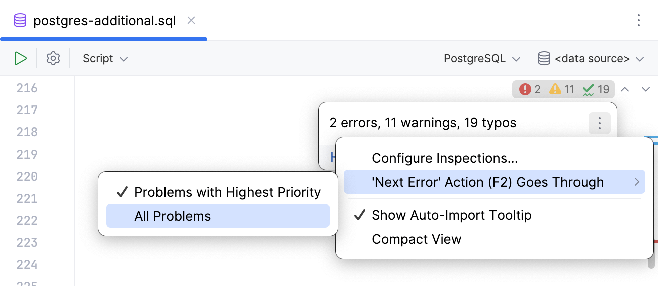 Configuring navigation between highlighted lines