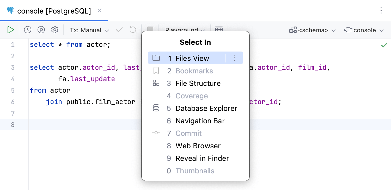 Navigate to a console file from the Select In window