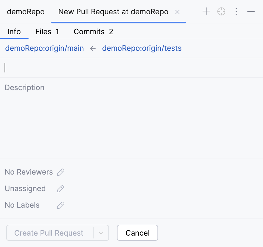 Pull Requests tool window with a new pull request