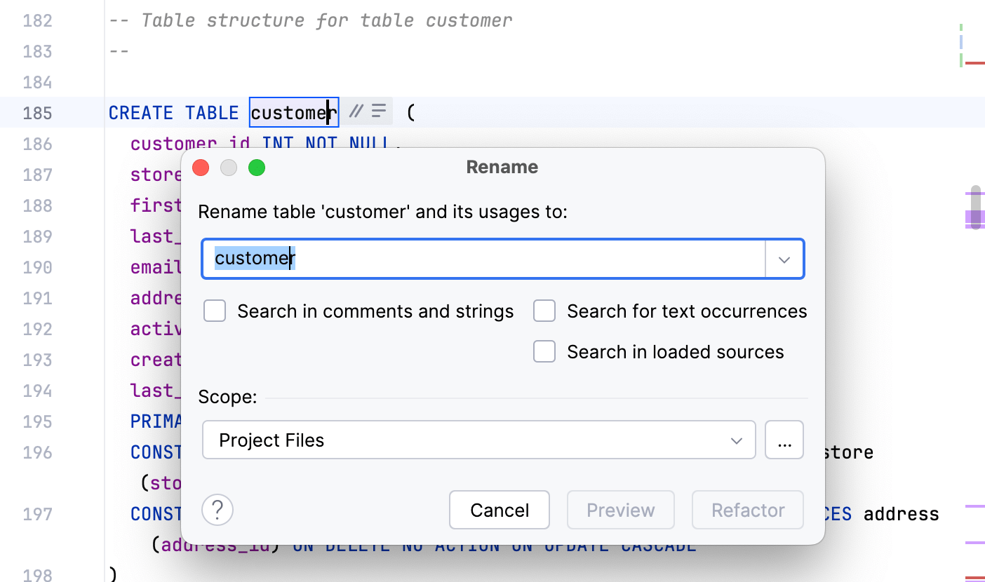 Rename database objects