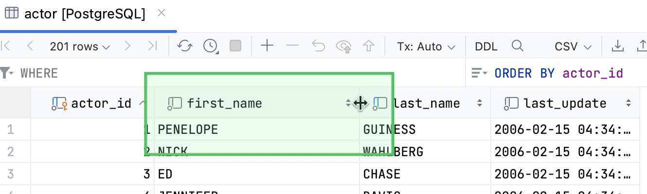 Changing the width of a column