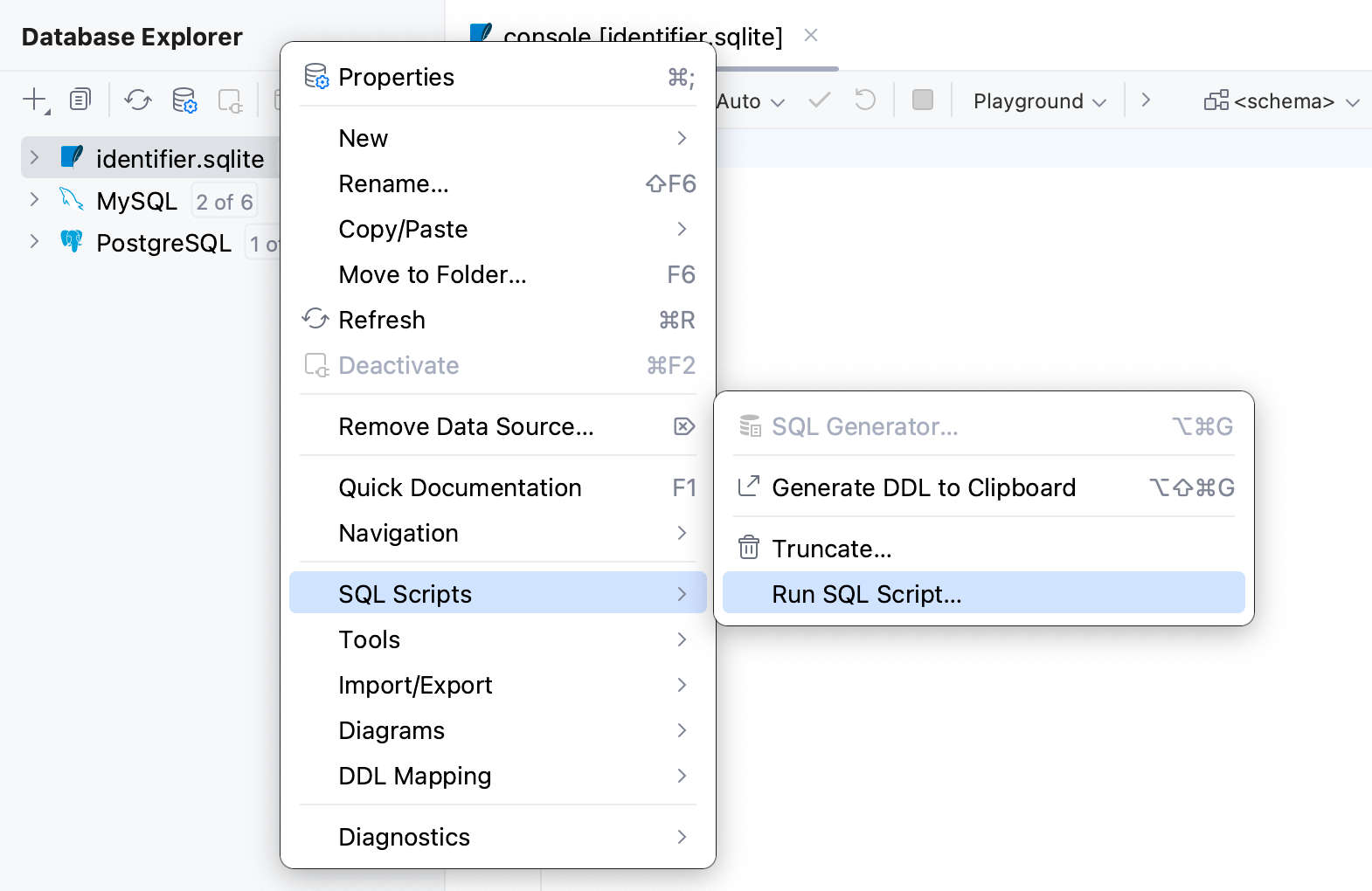 Run an SQL file from Database Explorer