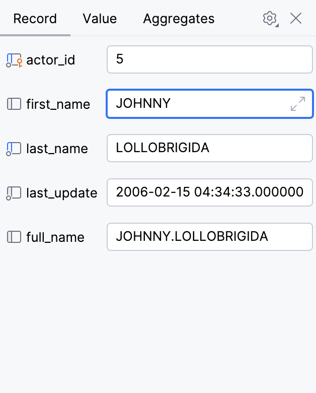 Two-column record view layout in the data editor