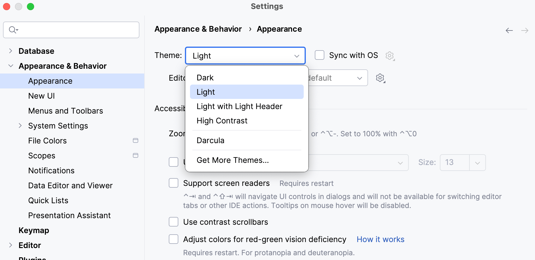 Settings | Appearance & Behavior | Appearance