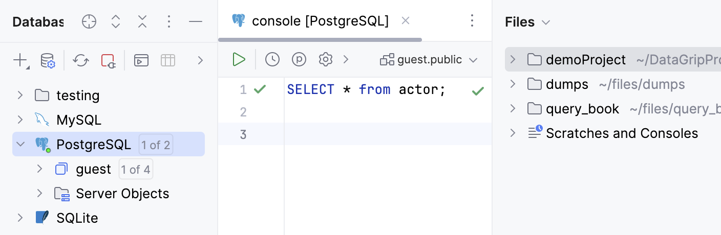 Query console of a data source