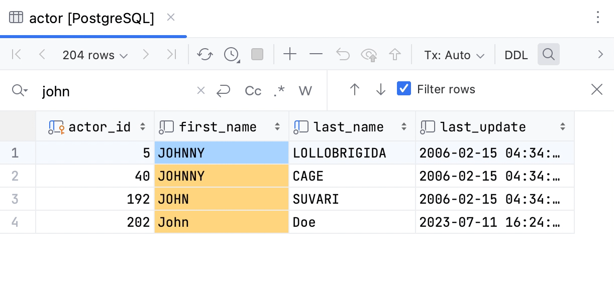 Quickly find data inside a table without writing a statement