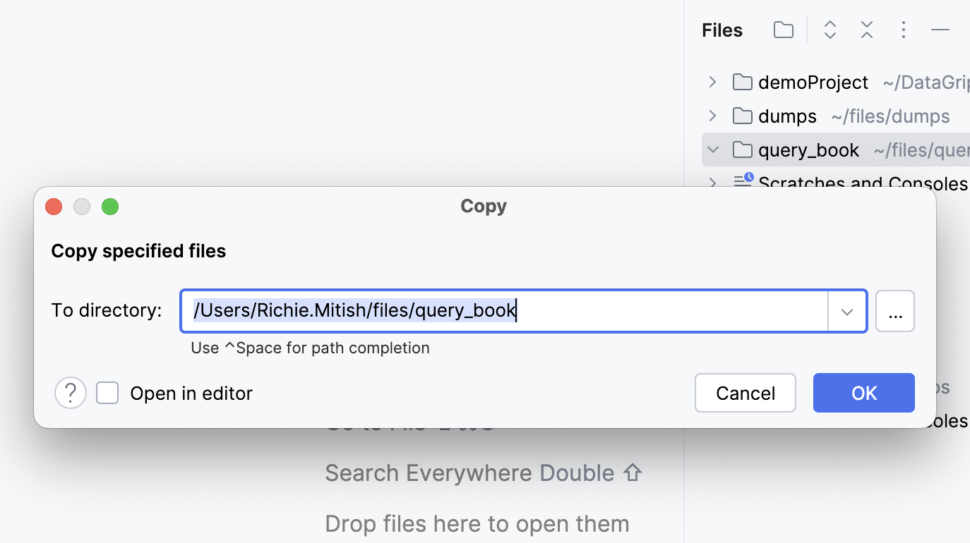 Copying existing SQL files to the project root Copying existing SQL files to the project root
