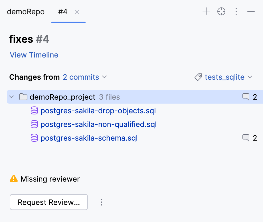 Tab with an overview of the selected pull request