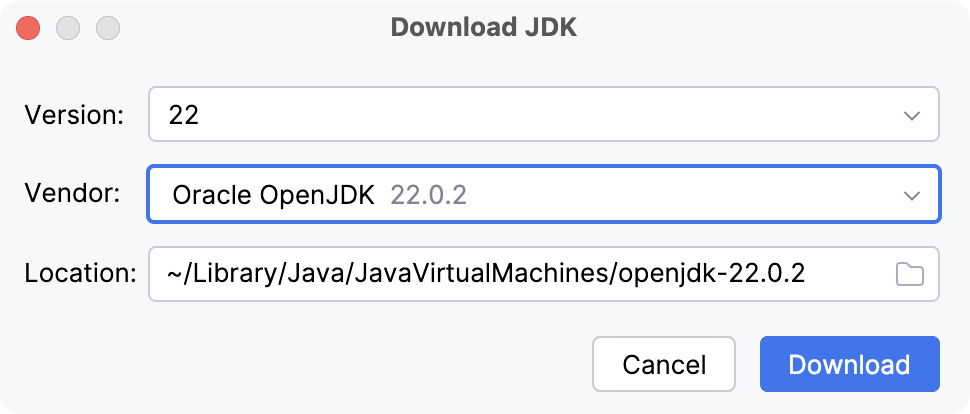 Downloading a JDK when creating a project