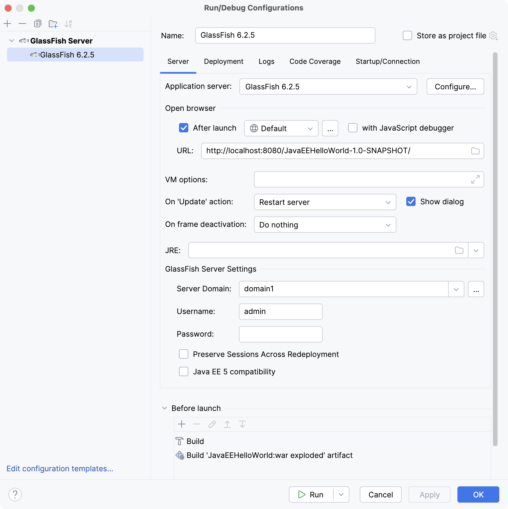 GlassFish run configuration done