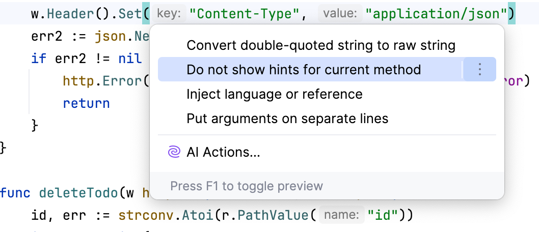 Configure the parameter hints exception list