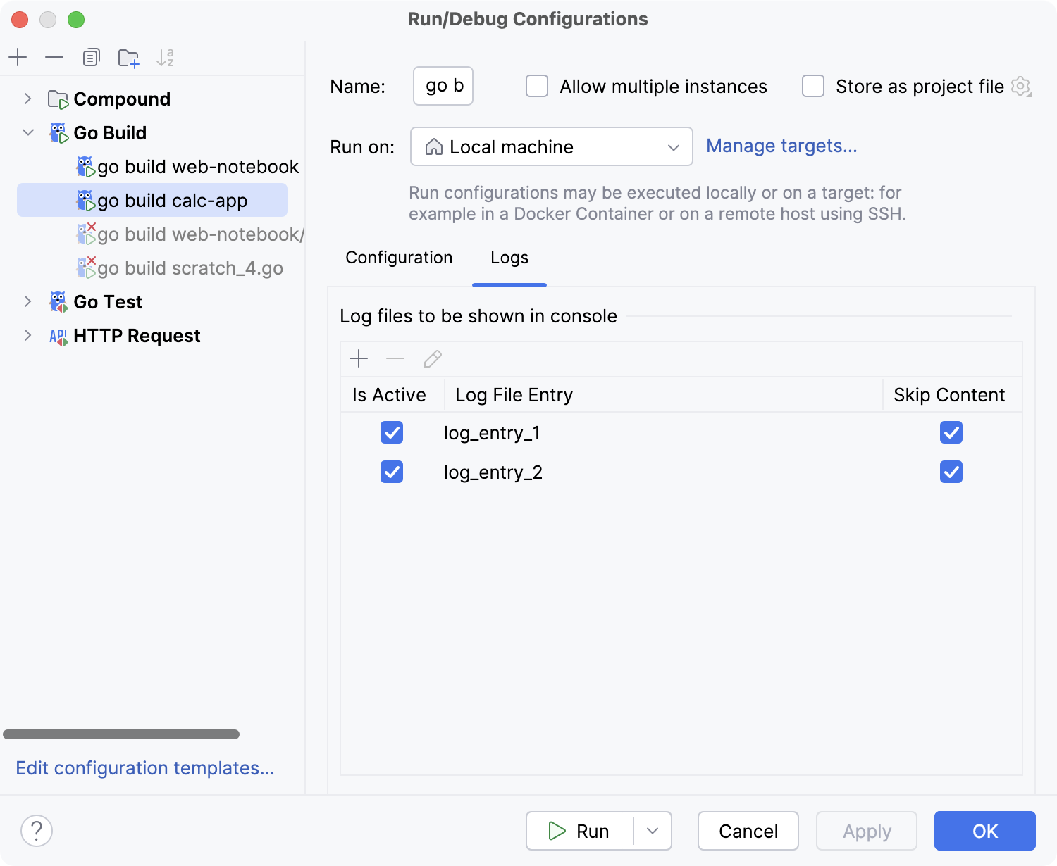 Configure log entries