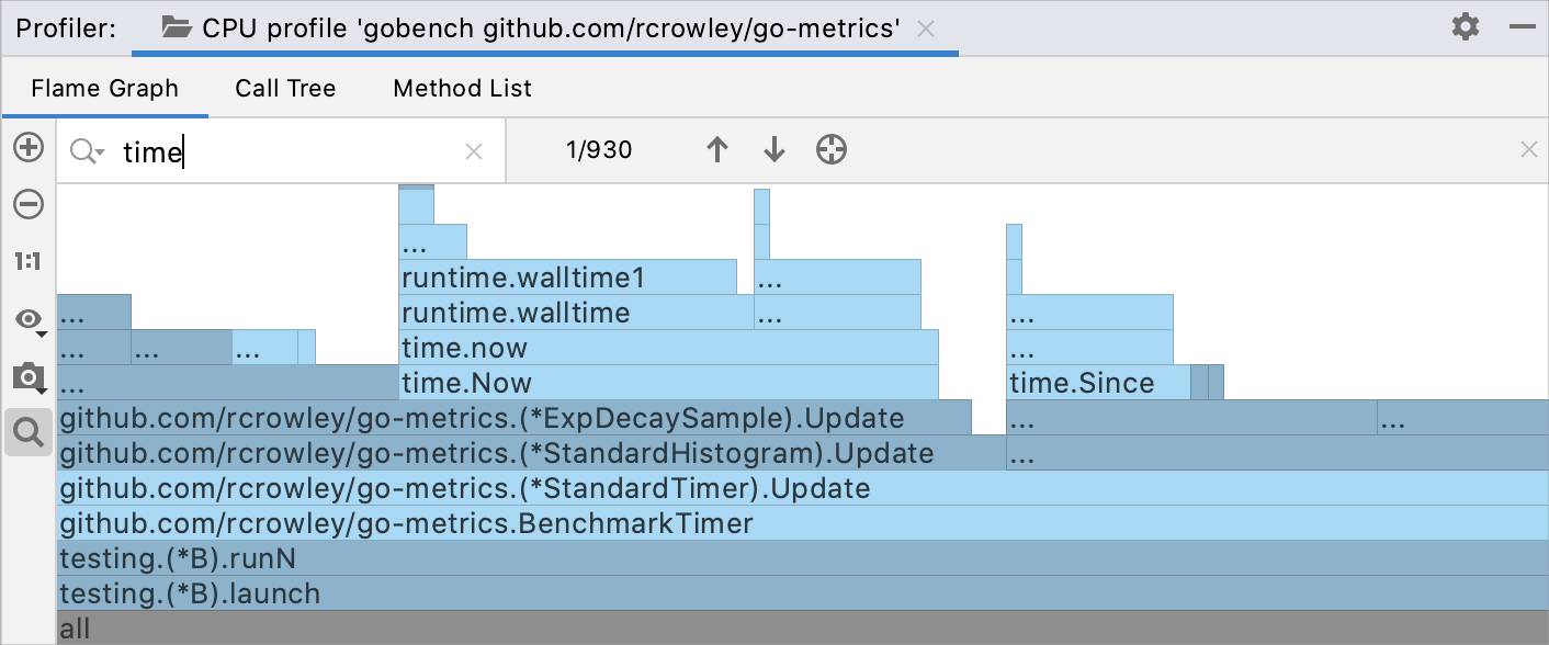 Using the search in the Flame Graph tab