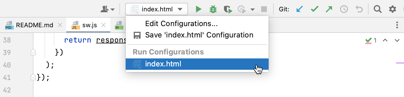 Select run/debug configuration