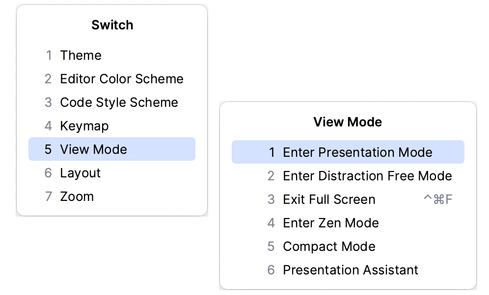 Quick switcher for viewing modes