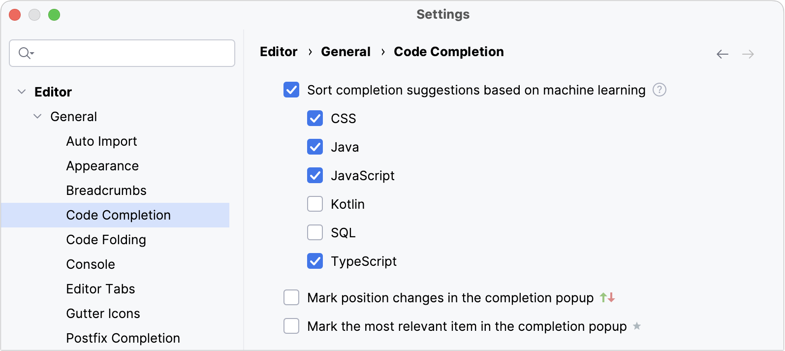 ML-assisted completion settings