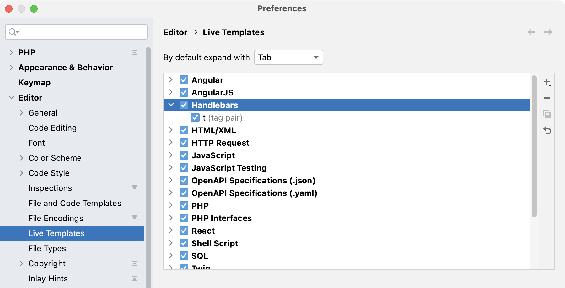 Live templates in PhpStorm IDE