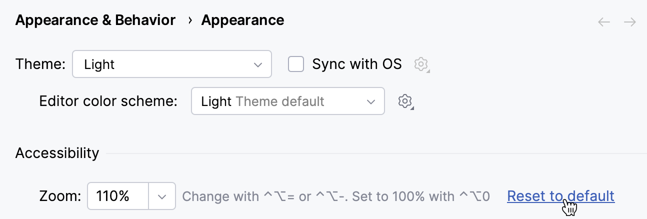 Resetting the IDE zoom level