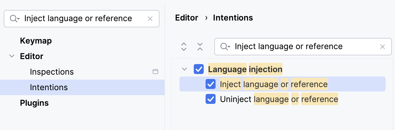 Inject language or reference checkbox