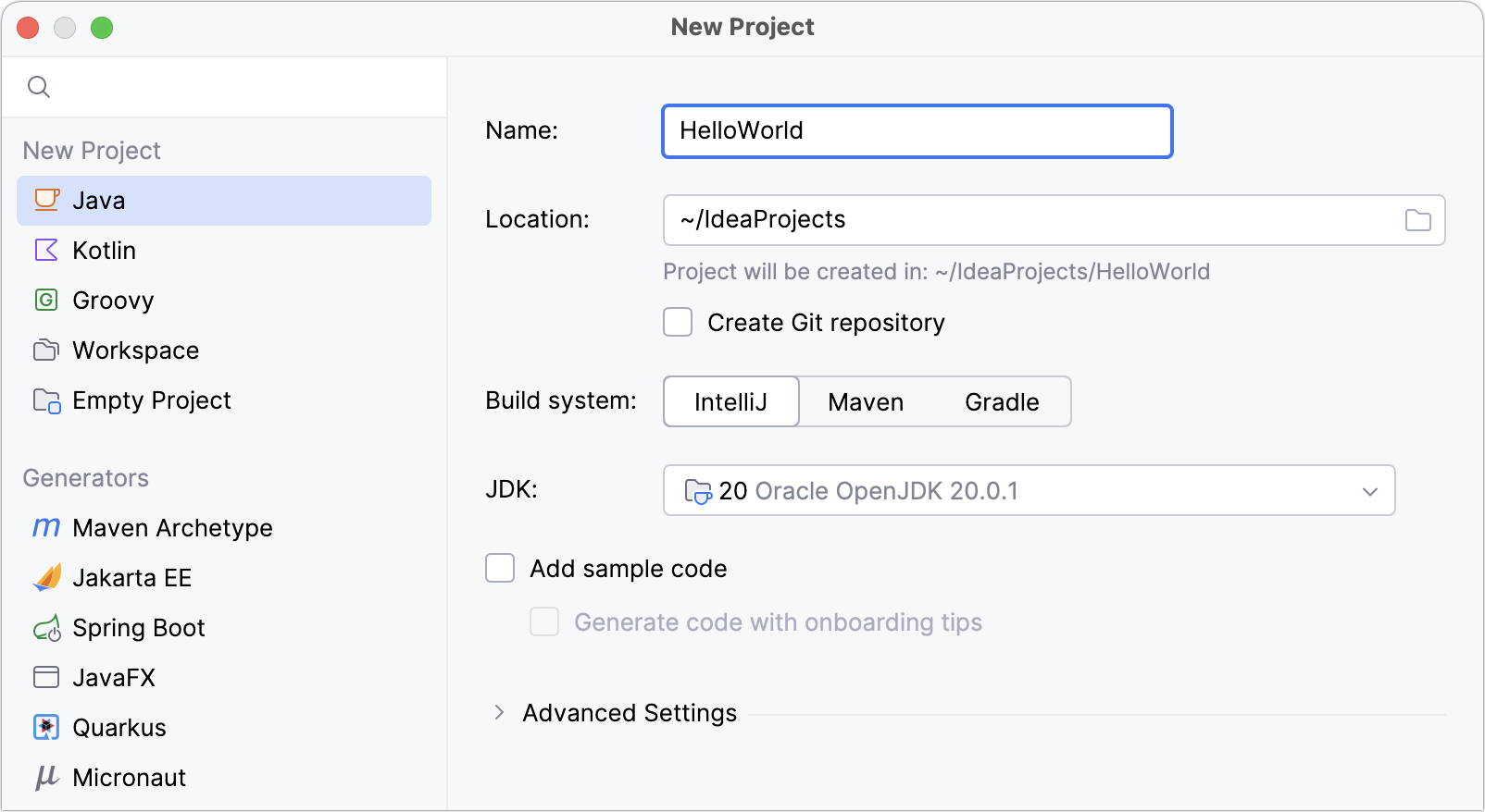 Creating a new Java project