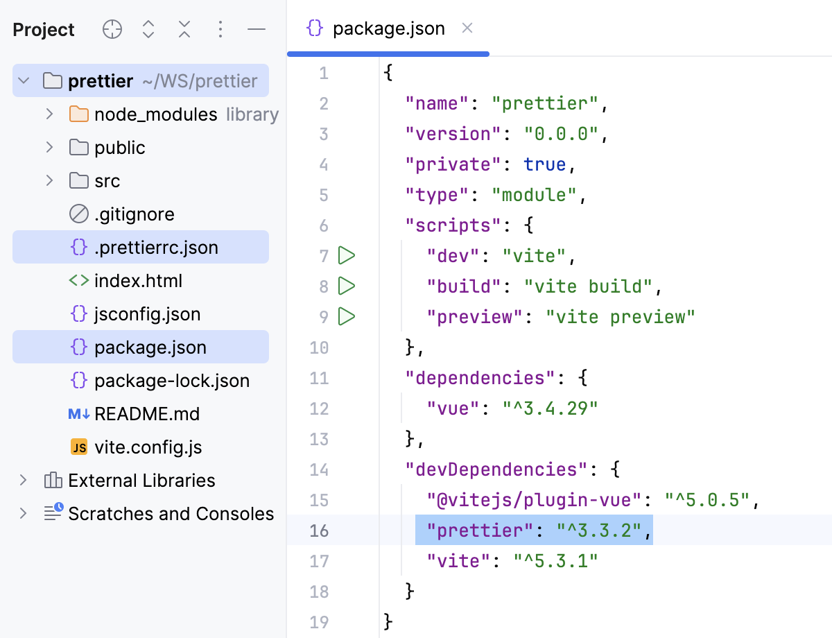 Project structure where automatic Prettier configuration is enabled by default