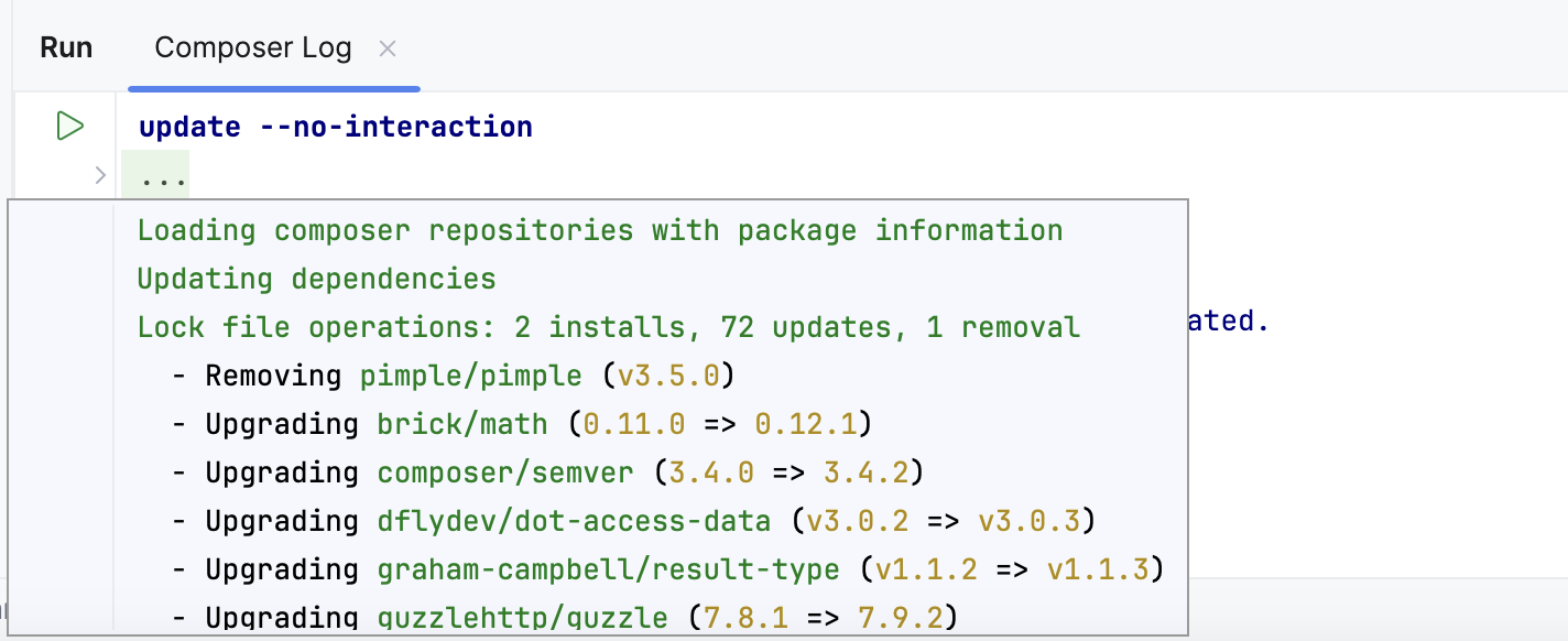 the folded Composer Log message