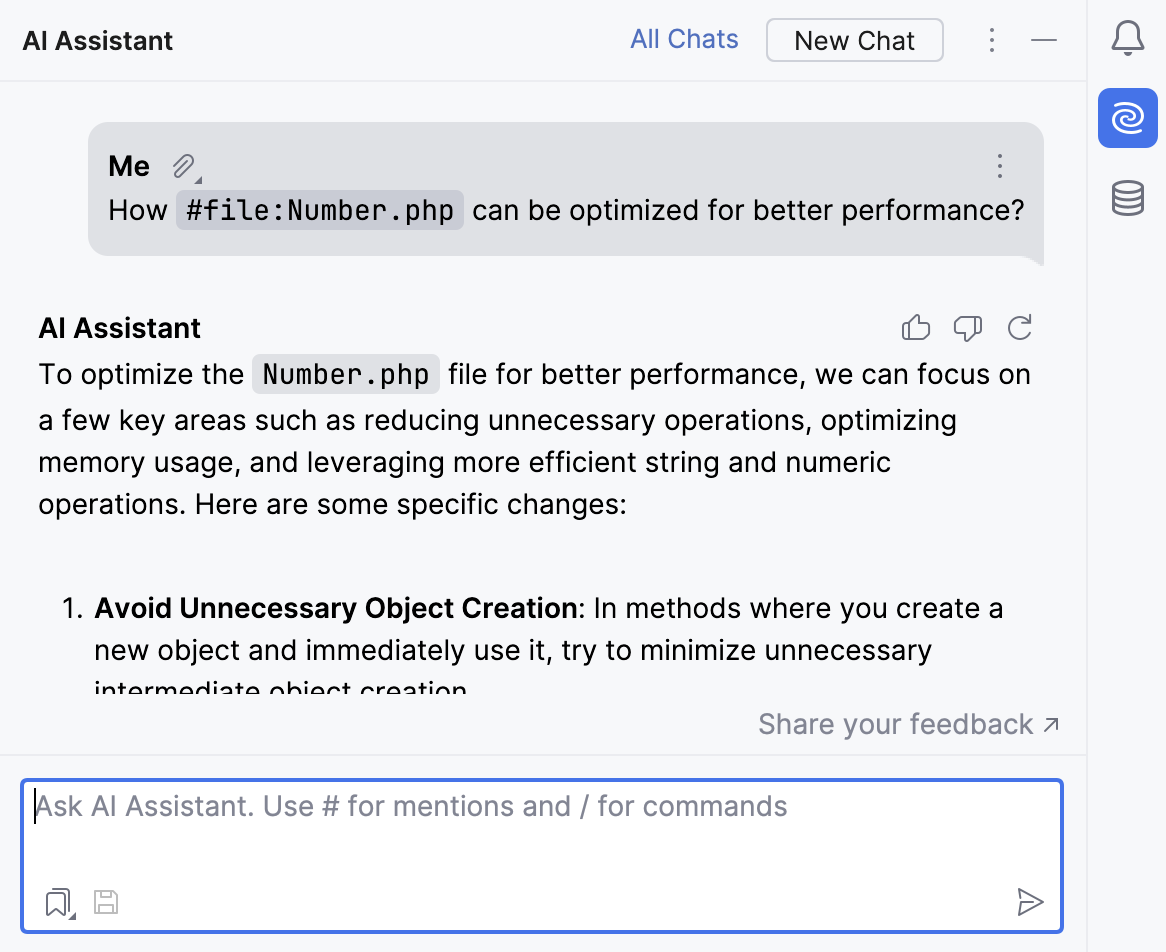 PhpStorm: Asking AI Assistant programming-related questions