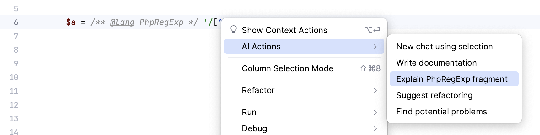 Explain RegExp option in the context menu