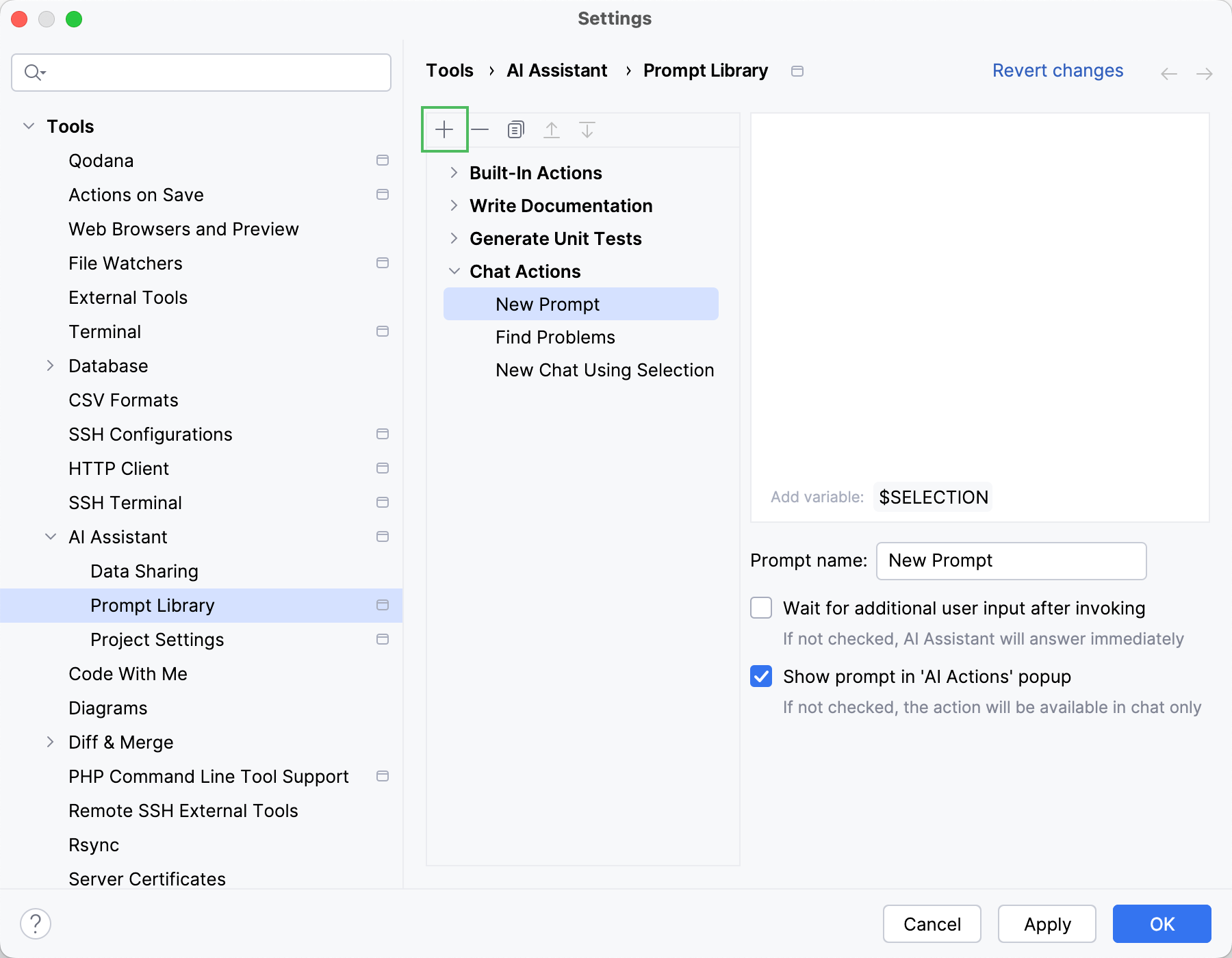 PhpStorm: User prompts library settings