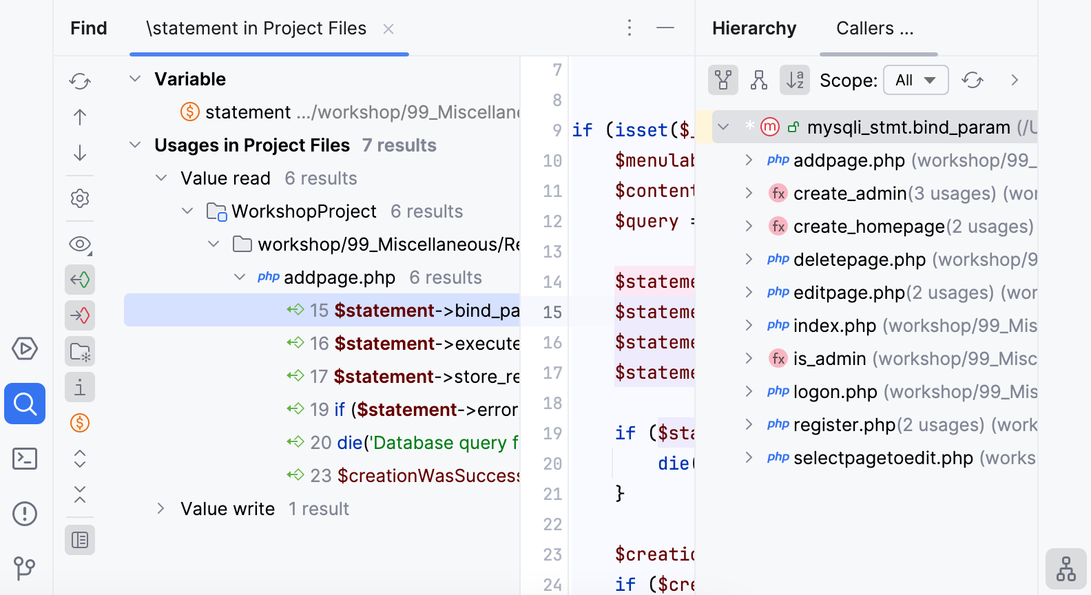 Call hierarchy window